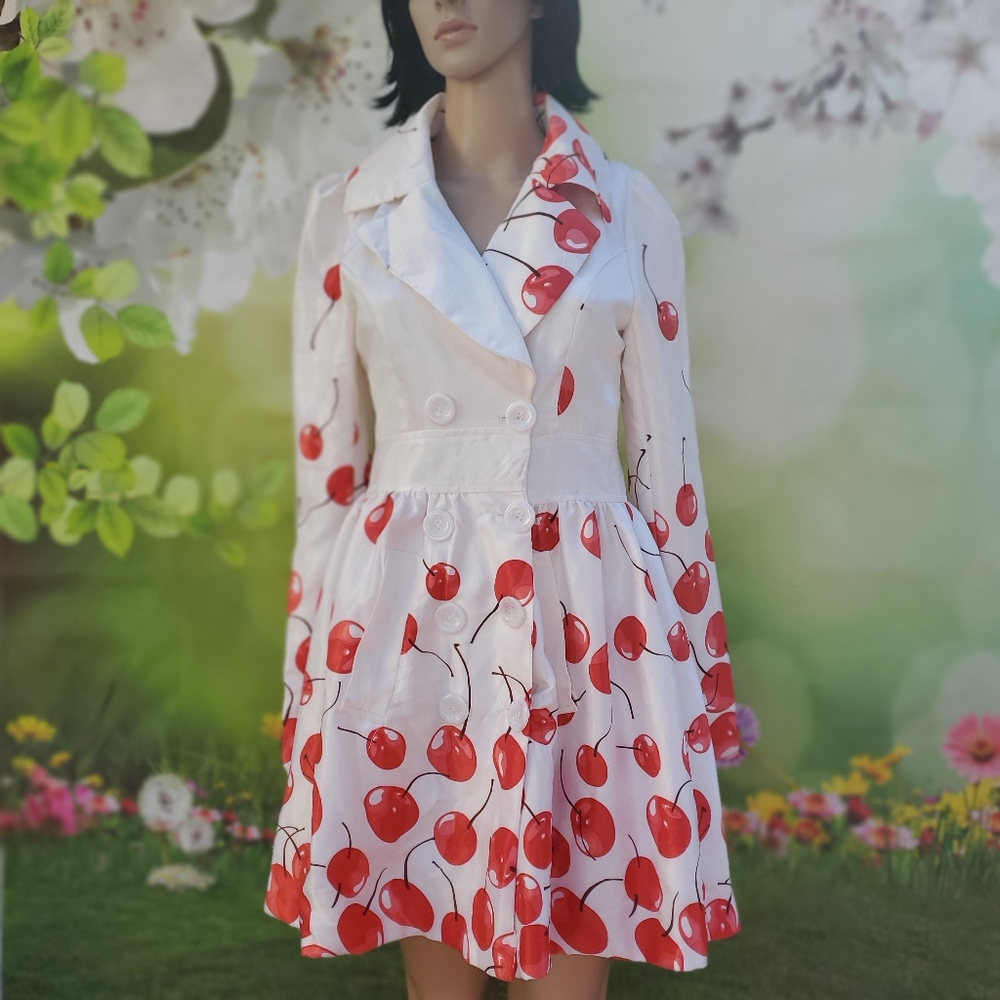Blazer short white red apple print dress size 2